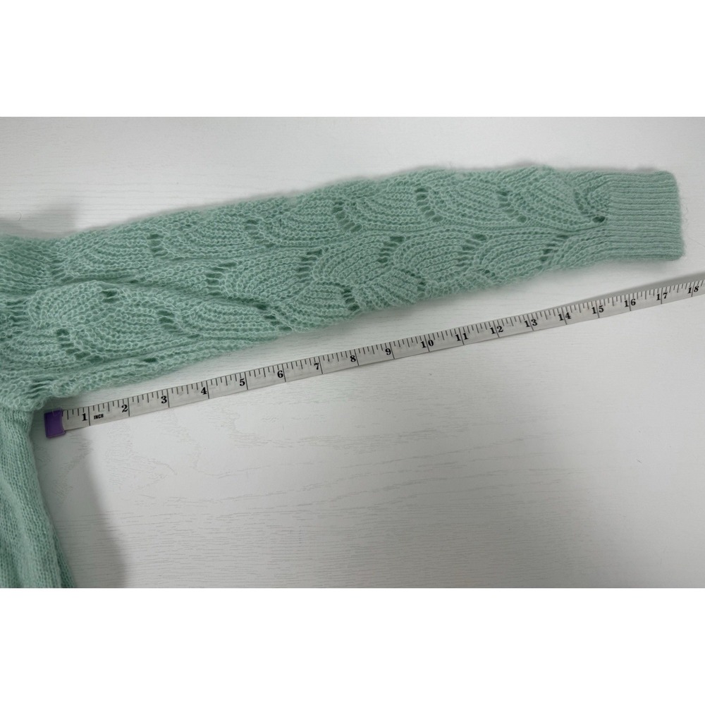 Ann Taylor LOFT Sweater Womens Small Pullover Long Sleeve Green Crochet Sleeves - Picture 8 of 9